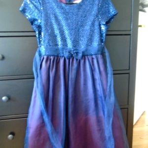 Blue & Maroon Dress with Bow and Sash